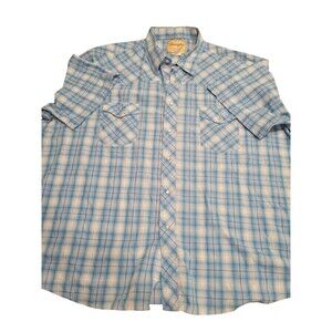 Wrangler Western Snap Shirt Mens 3x Blue Plaid Short Sleeve Casual Pearl Snap